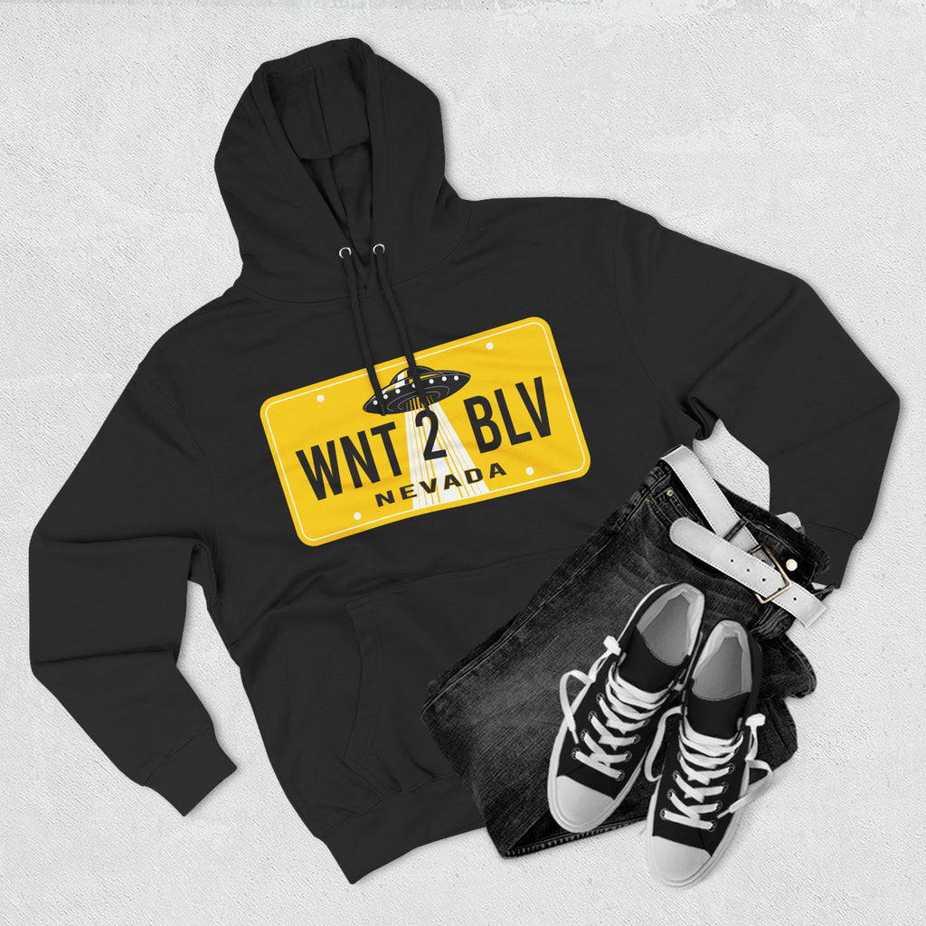 'WNT 2 BLV' UFO License Plate Hoodie