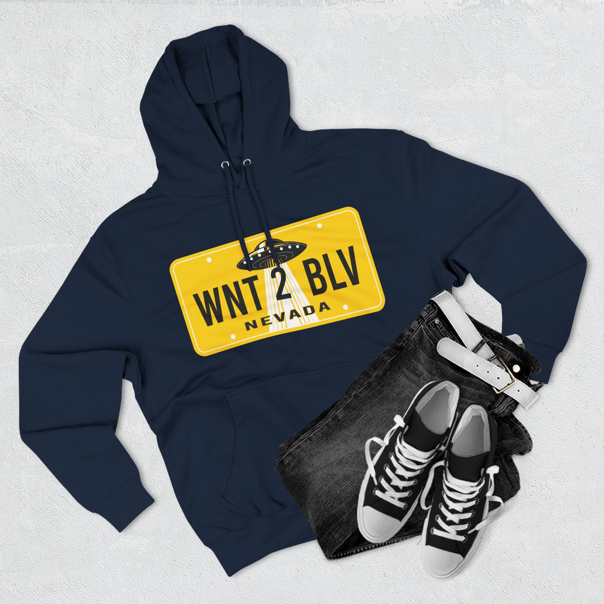 'WNT 2 BLV' UFO License Plate Hoodie